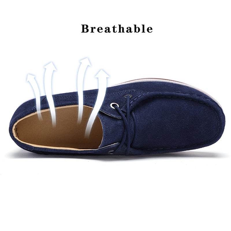 Ruiatoo Women Platform Lace Up Loafers Comfort Genuine Suede Wedge Shoes Low Top Moccasins (3089,Deep Blue 36) - Image 5